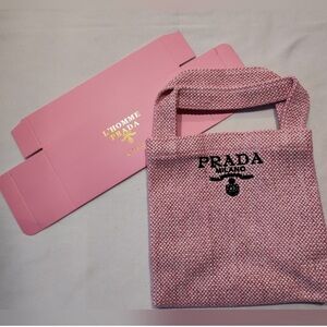 Prada Milano Pink Woven Mini Tote Gift With Purchase Jute Raffia Style Bag NIB